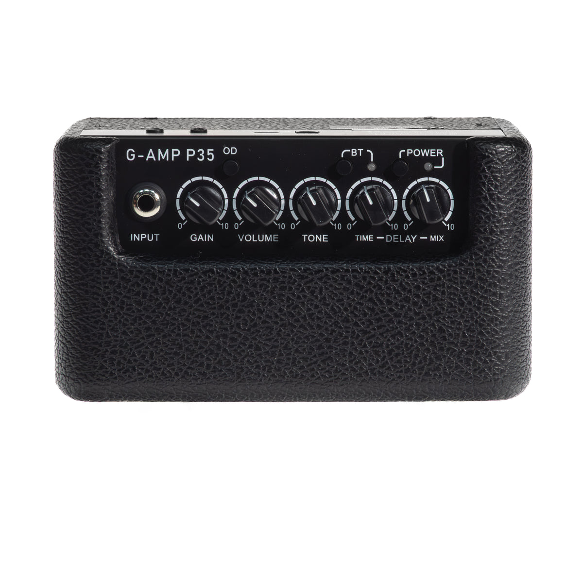 Schwarzer kompakter Gitarrenverstärker G-AMP P35 mit Reglern und Eingang auf der Oberseite.
