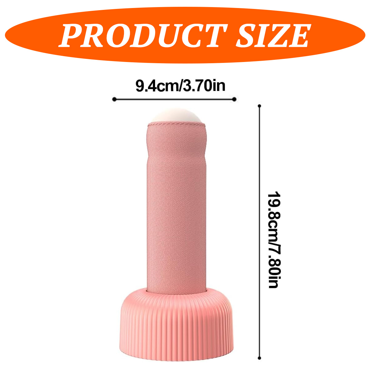 Produktgröße: Ein rosa Roller-Gerät, 9,4 cm breit und 19,8 cm hoch.