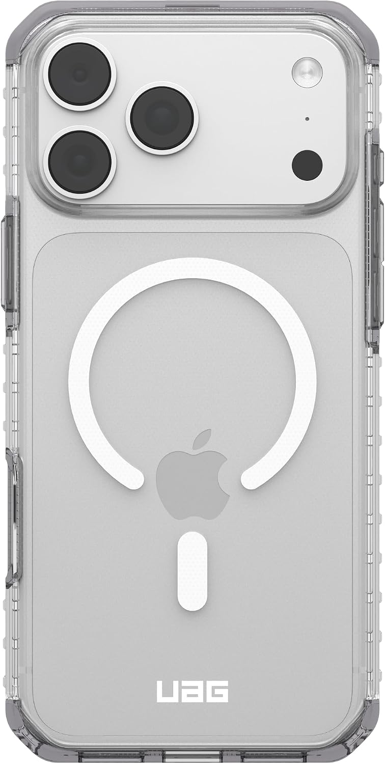 Custodia trasparente per smartphone con anello MagSafe e ritaglio per fotocamera.