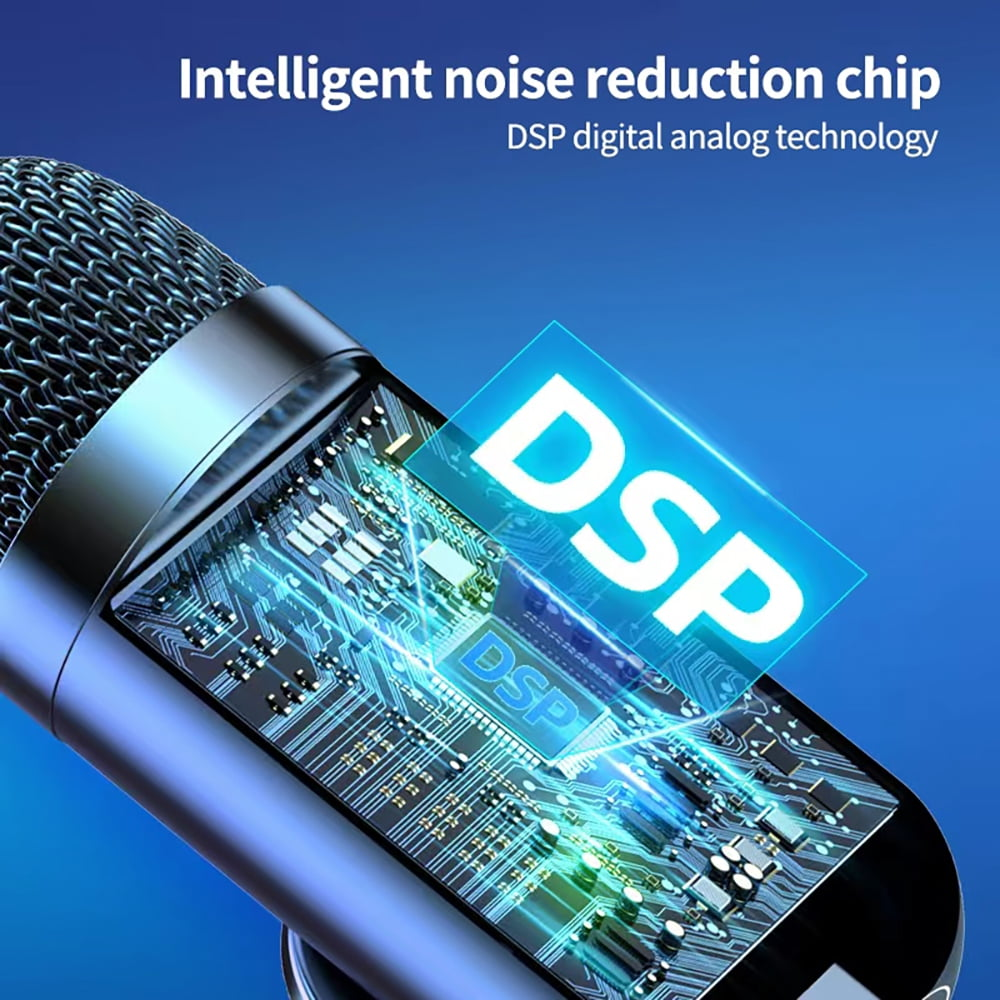 Mikrofon mit offenem Gehäuse, das eine DSP-Platine und die Aufschrift Intelligent noise reduction chip zeigt.