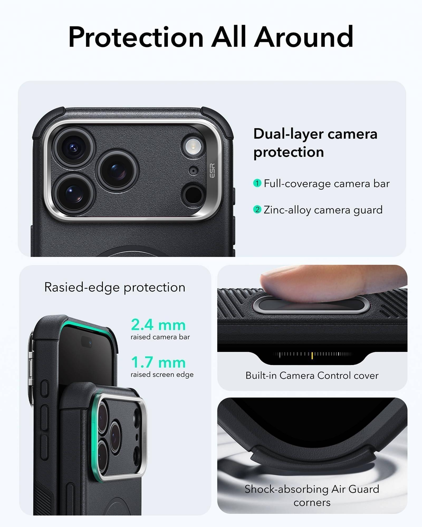 Smartphone-Hülle mit Kamera- und Kantenschutz, Air-Guard-Ecken und Knopfabdeckung.