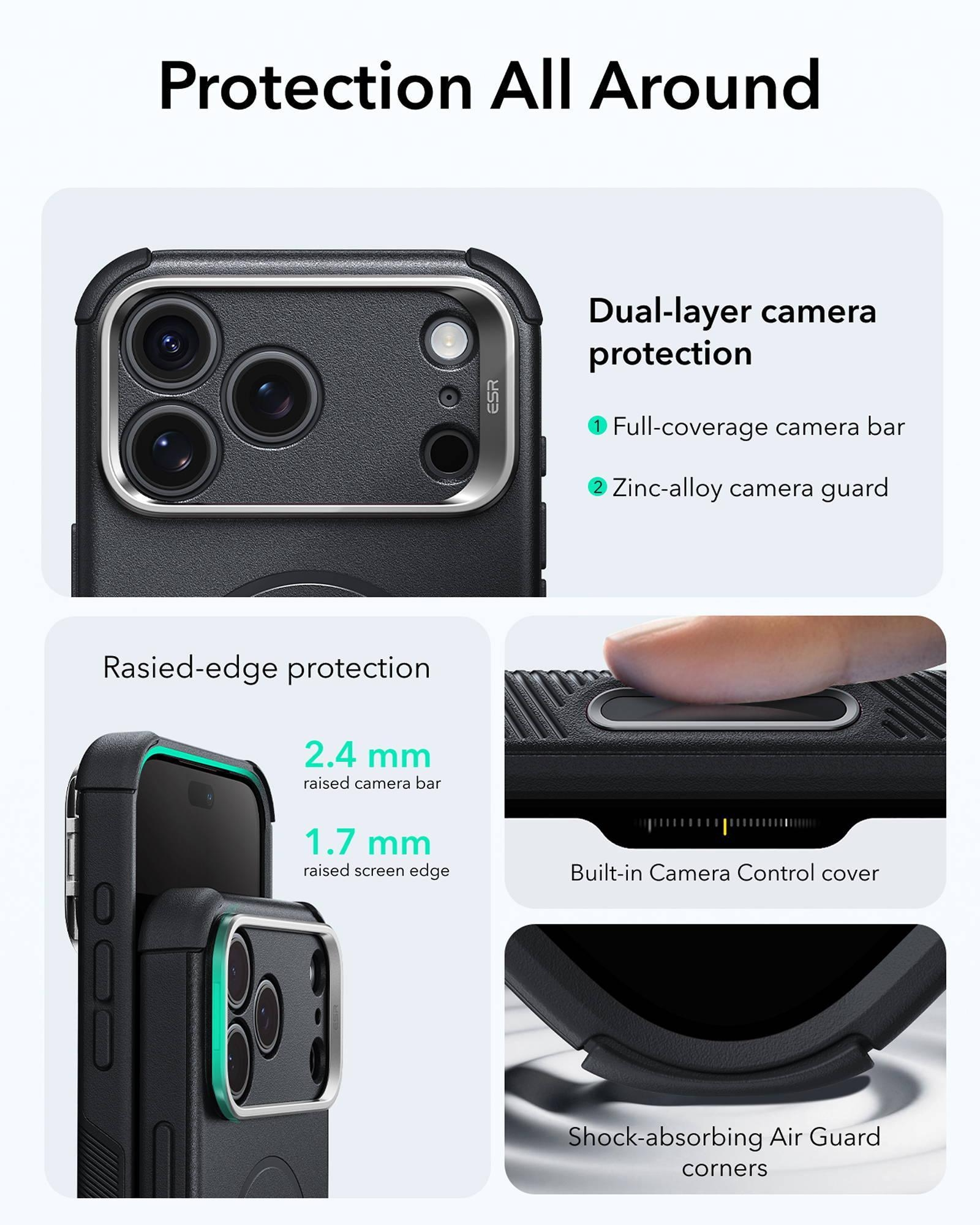 Smartphone-Hülle mit Kamera- und Kantenschutz, Air-Guard-Ecken und Knopfabdeckung.