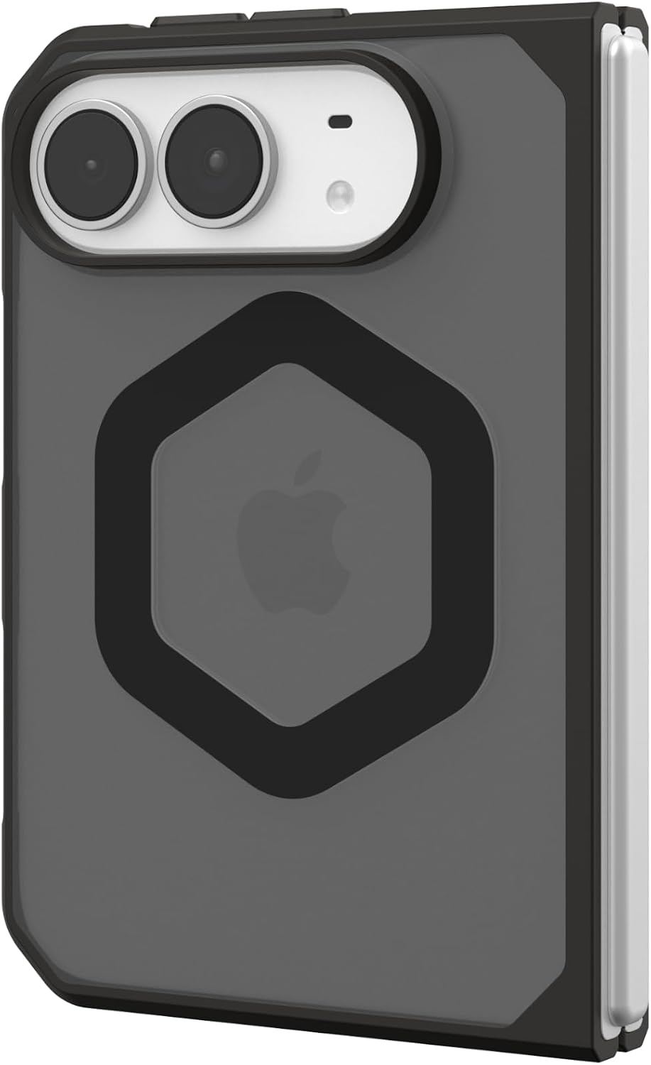 Schwarze Schutzhülle mit Dual-Kamera und Apple-Logo.