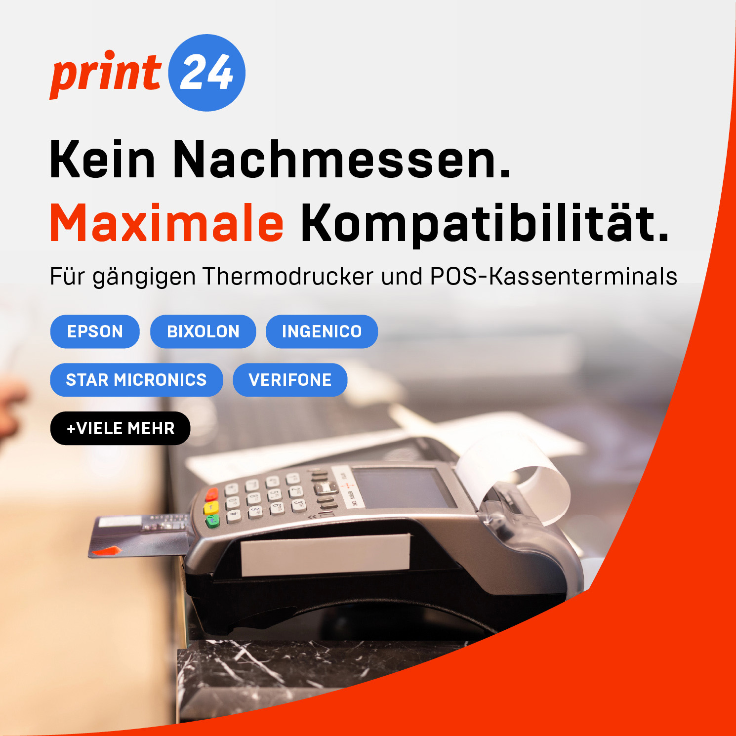 Werbebild für Thermodrucker und POS-Terminals mit Kreditkartenleser.
