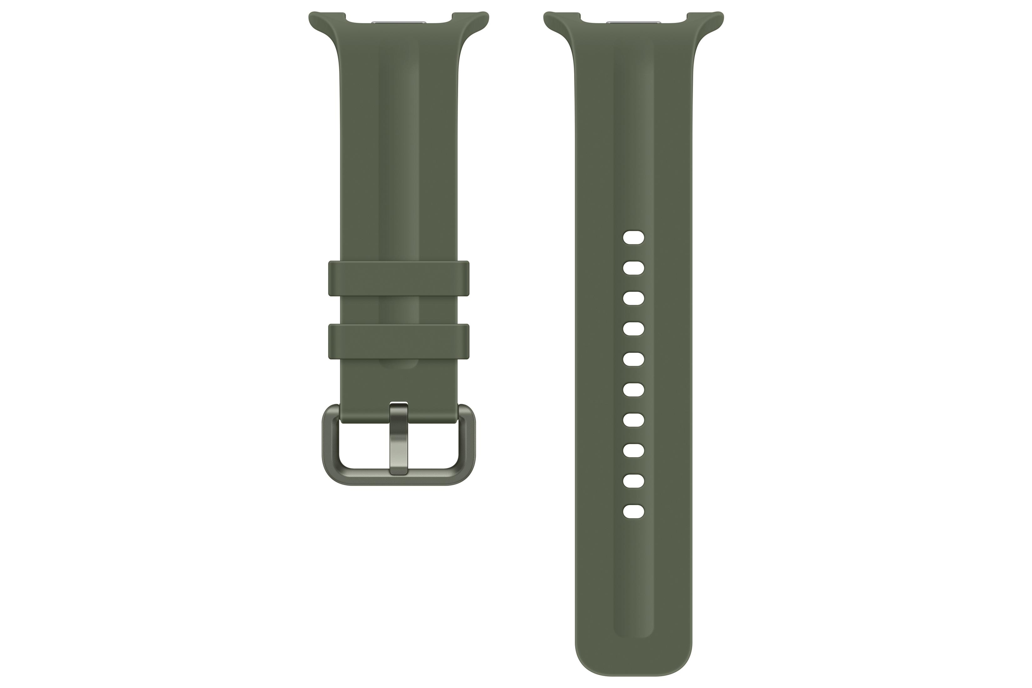 Cinturino per smartwatch in silicone verde con fibbia.