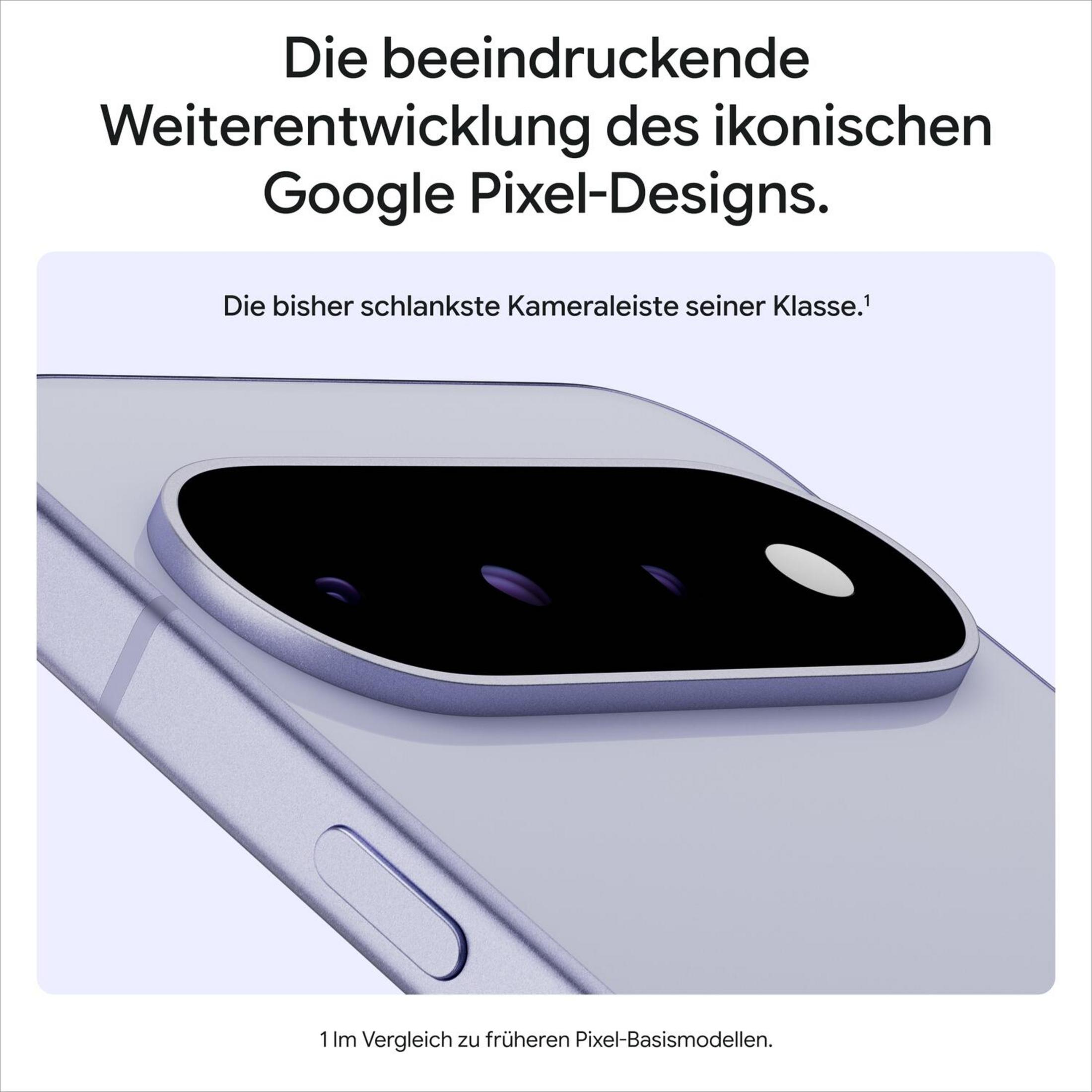 Zbliżenie na smukły pasek aparatu w jasnym smartfonie Google Pixel z niemieckim tekstem.