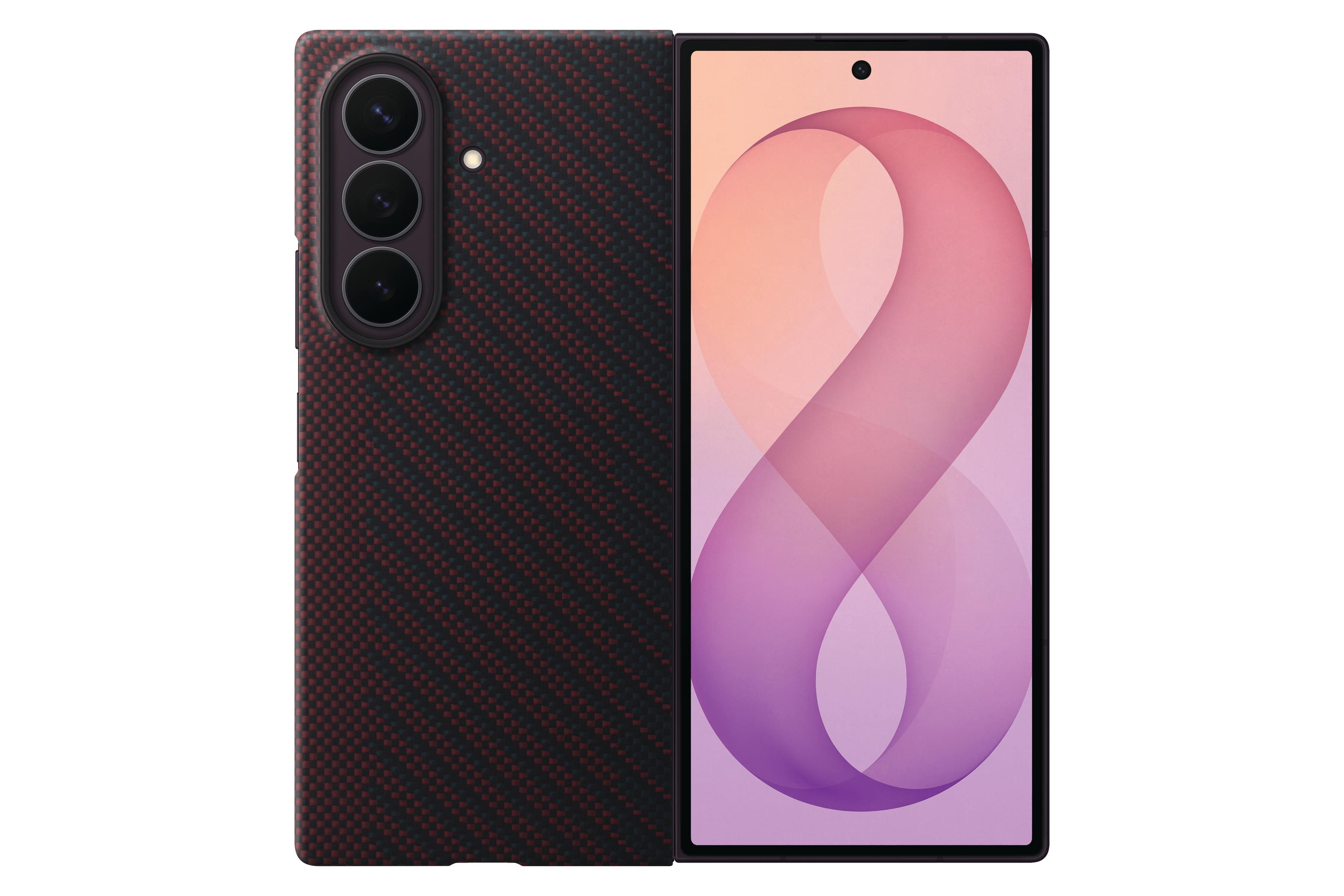 Smartphone with patterned case and gradient display.