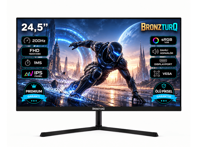 BRONZTURQ BTQ245FHD-A4 200Hz DP + HDMI Flat 24,5 inç Full-HD 1 ms Gaming Monitör Siyah