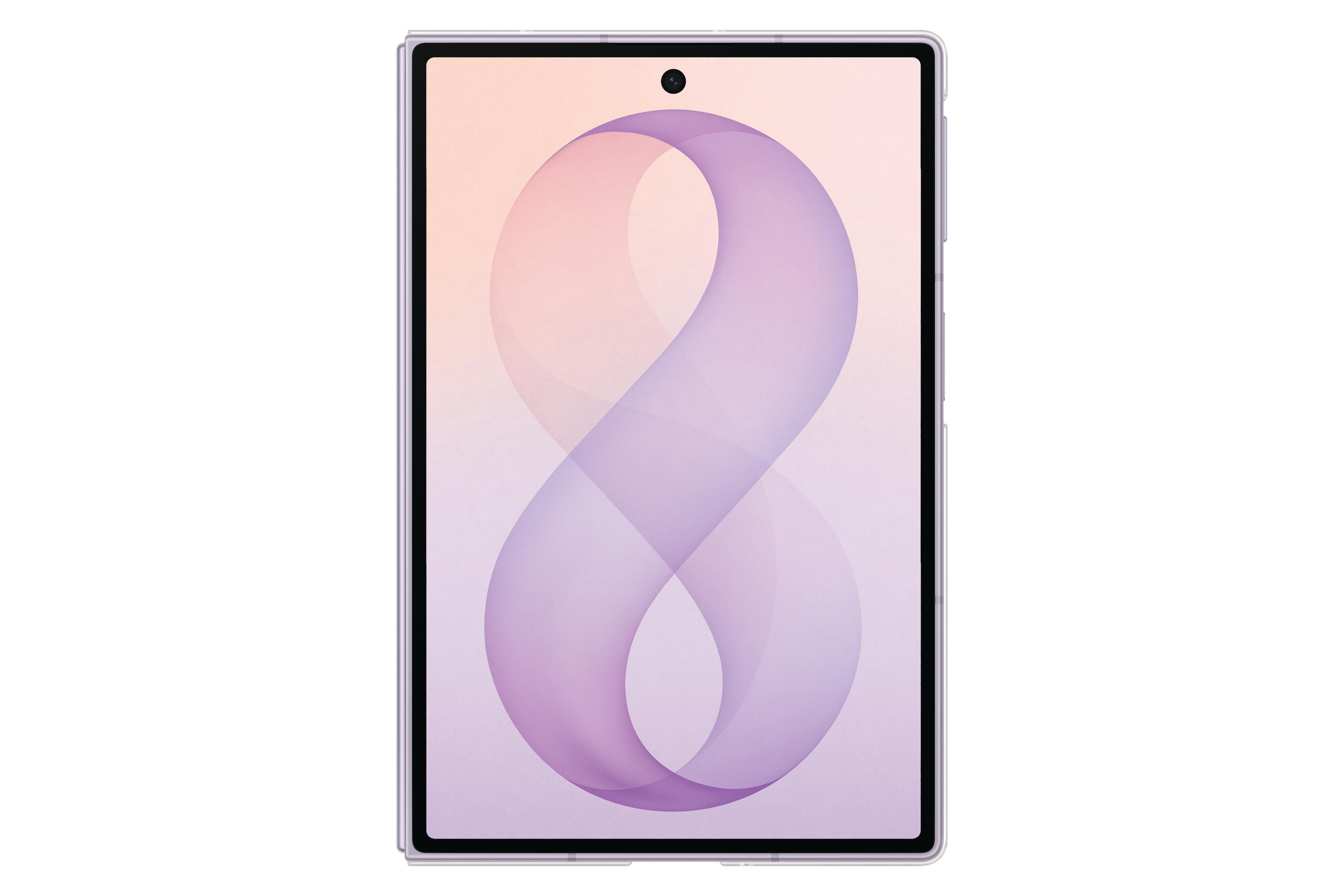 Uno smartphone mostra sullo schermo un design a nastro curvo color pastello.