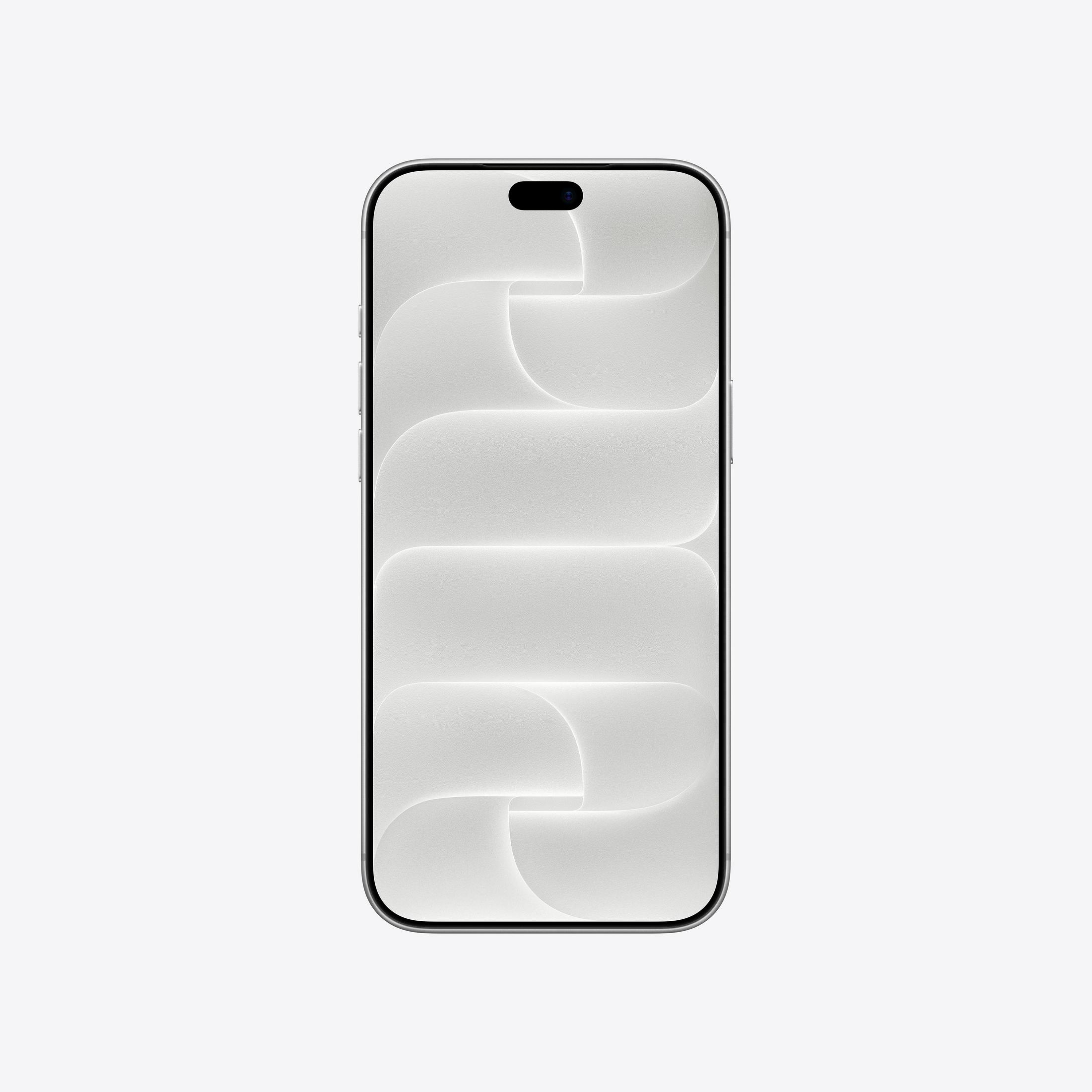 Uno smartphone con schermo a motivo curvo astratto bianco su sfondo chiaro.