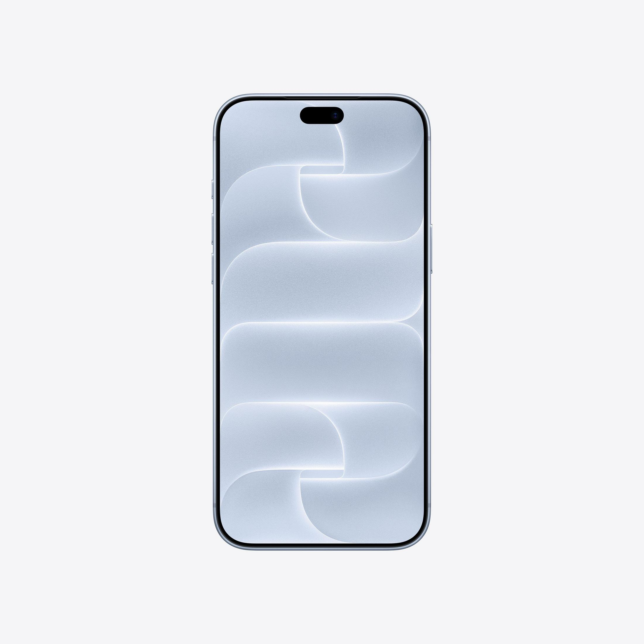 Smartphone argento con un motivo astratto chiaro sullo schermo, centrato su sfondo bianco.