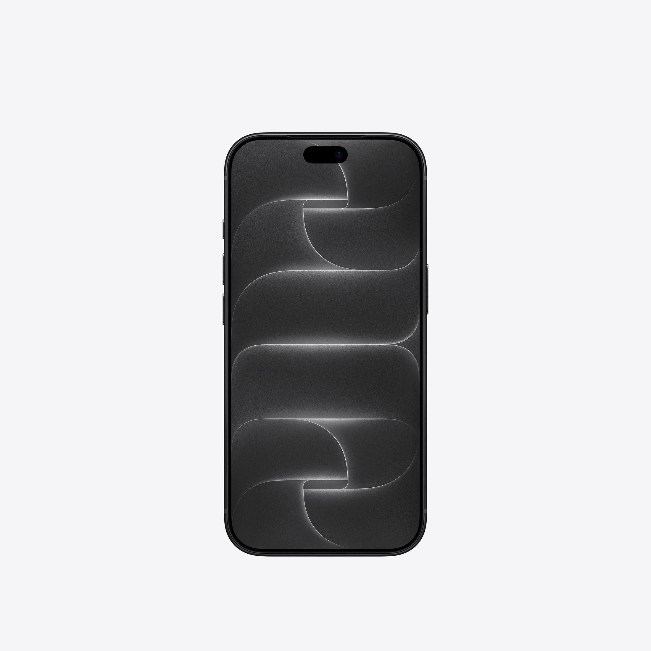 Uno smartphone nero con uno sfondo astratto e scuro a linee curve, visto frontalmente.