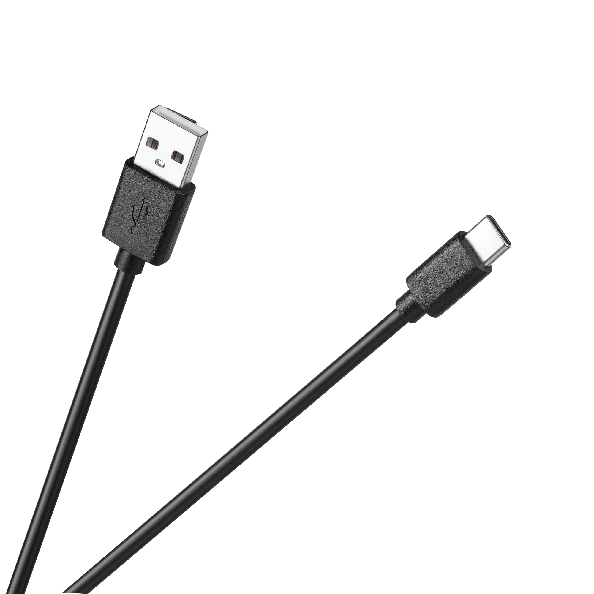 Czarny kabel ładujący USB-A do USB-C na ciemnym tle.