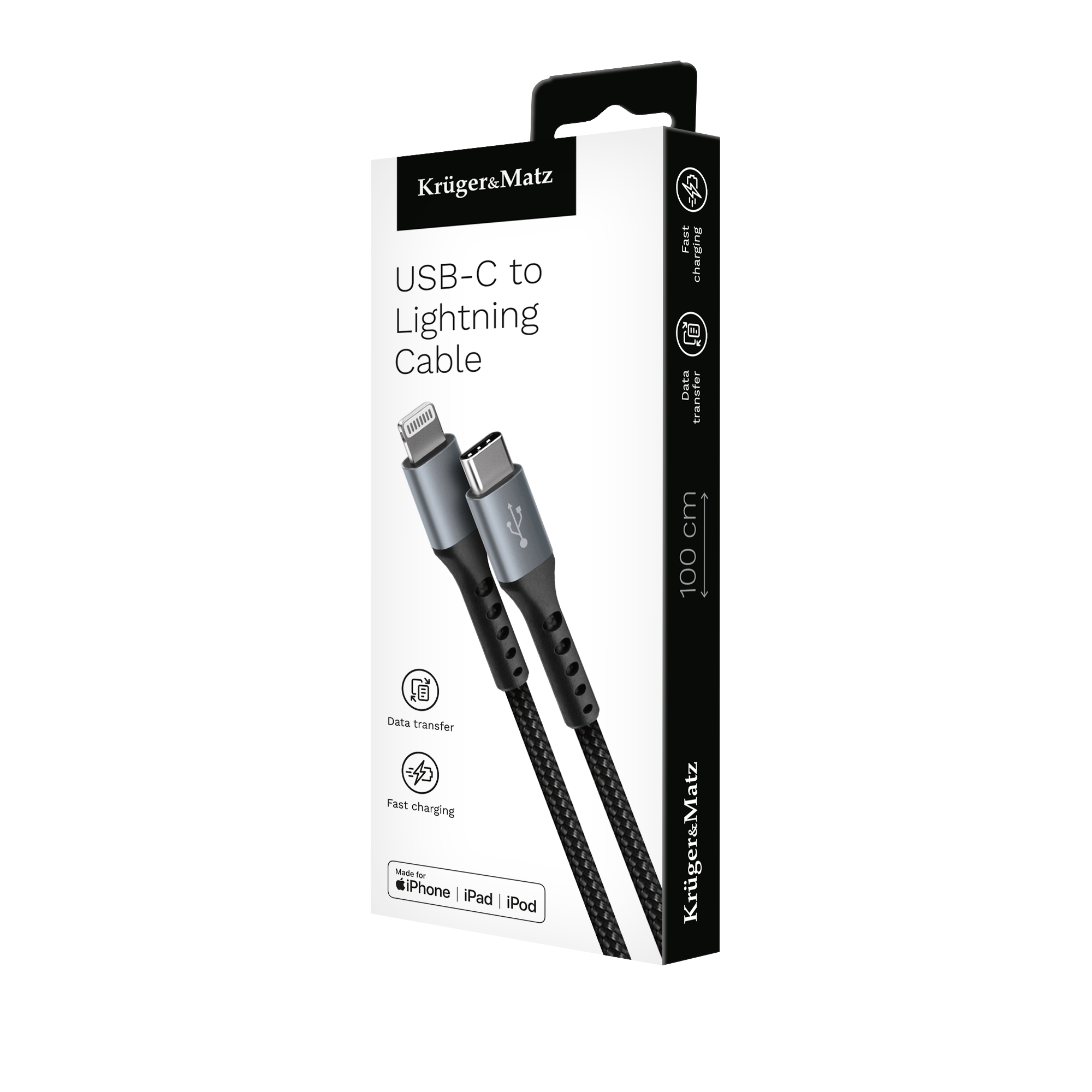 Opakowanie kabla USB-C na Lightning marki Krüger&Matz ze zdjęciem produktu.