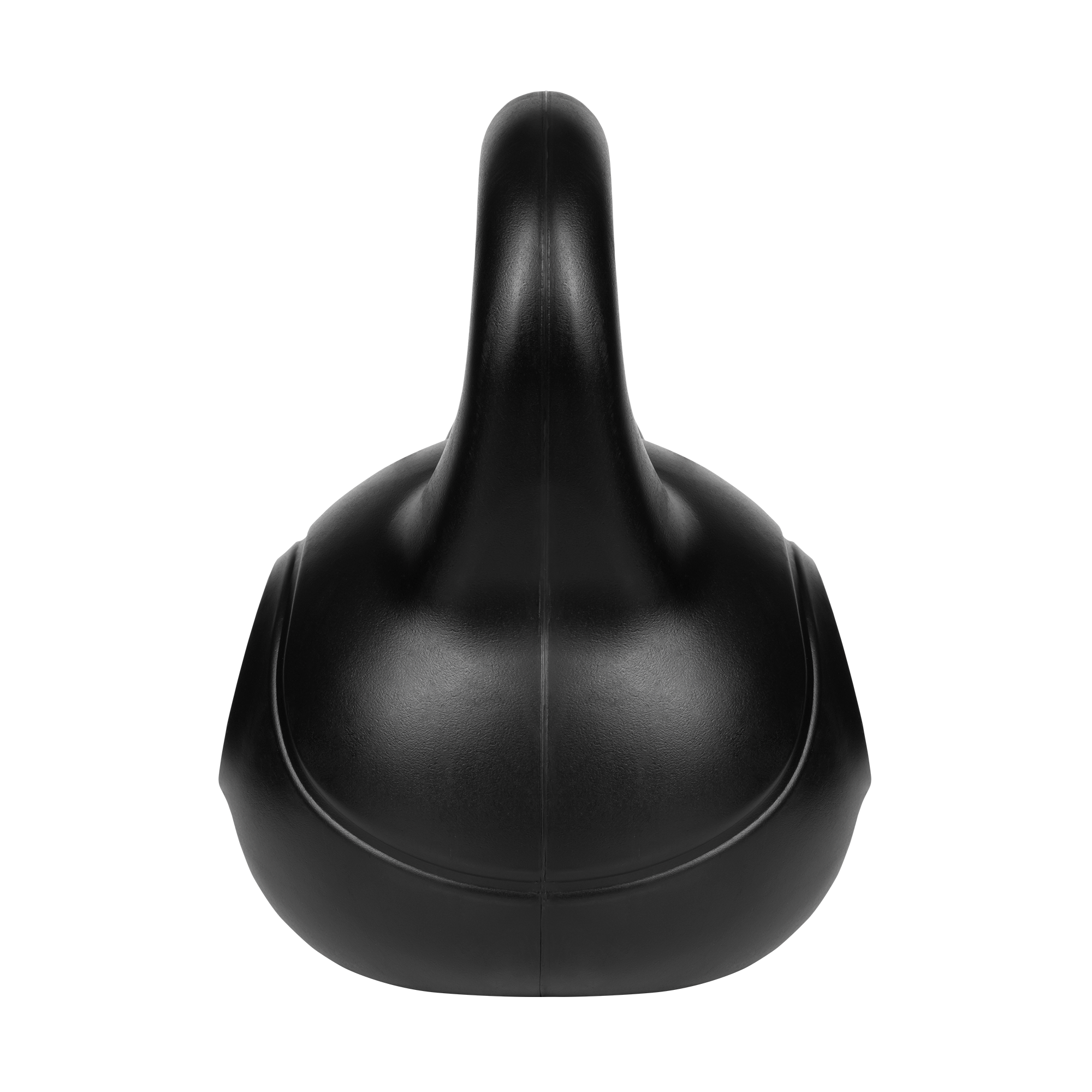 Czarny kettlebell wycentrowany na ciemnym tle.