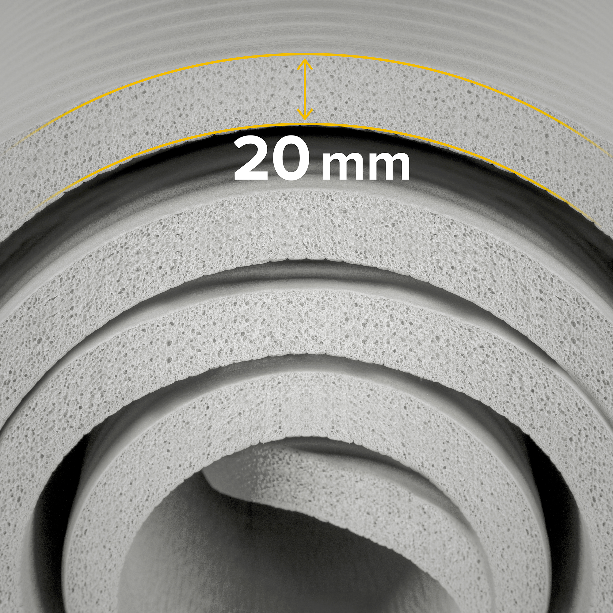 Zwinięta szara mata piankowa o grubości 20 mm.