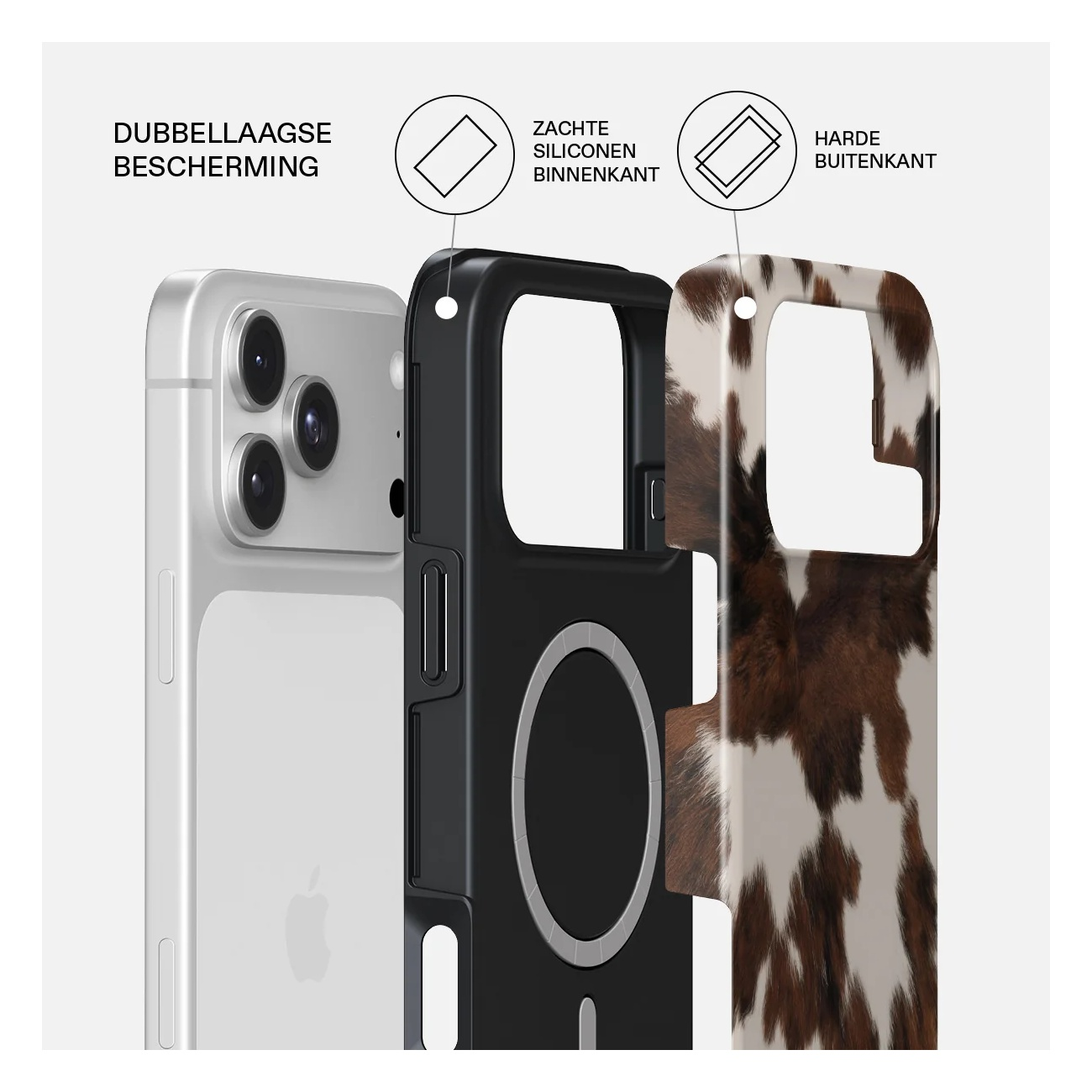 Smartphone with double-layer protection, soft silicone interior and hard exterior.