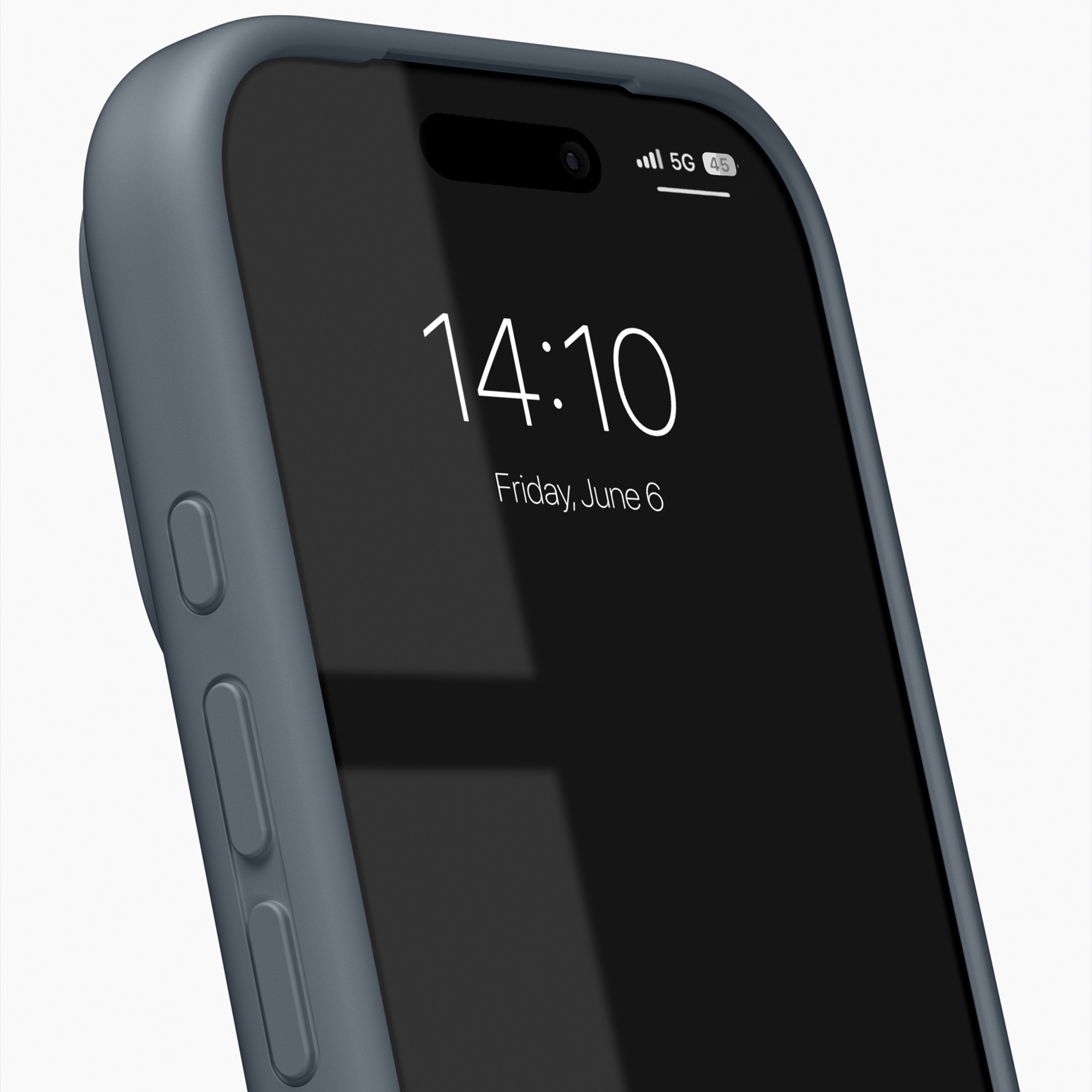 Un smartphone gris dans une coque de protection affiche l'heure 14:10 et la date vendredi 6 juin.