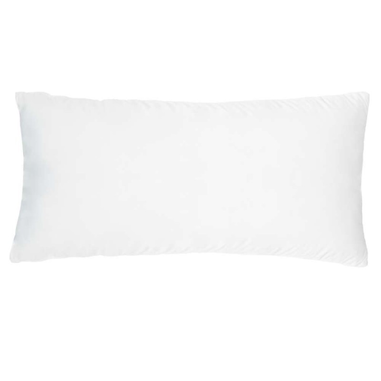 Una almohada blanca, simple y suave descansa sobre un fondo neutro y brillante.