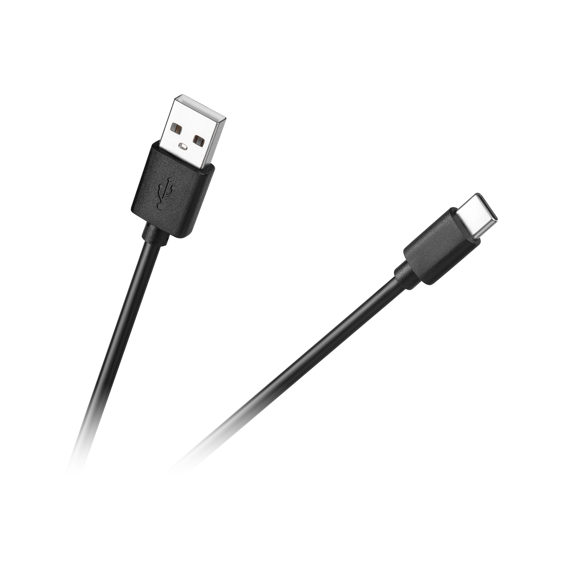 Czarny kabel USB-A do USB-C na czarnym tle.