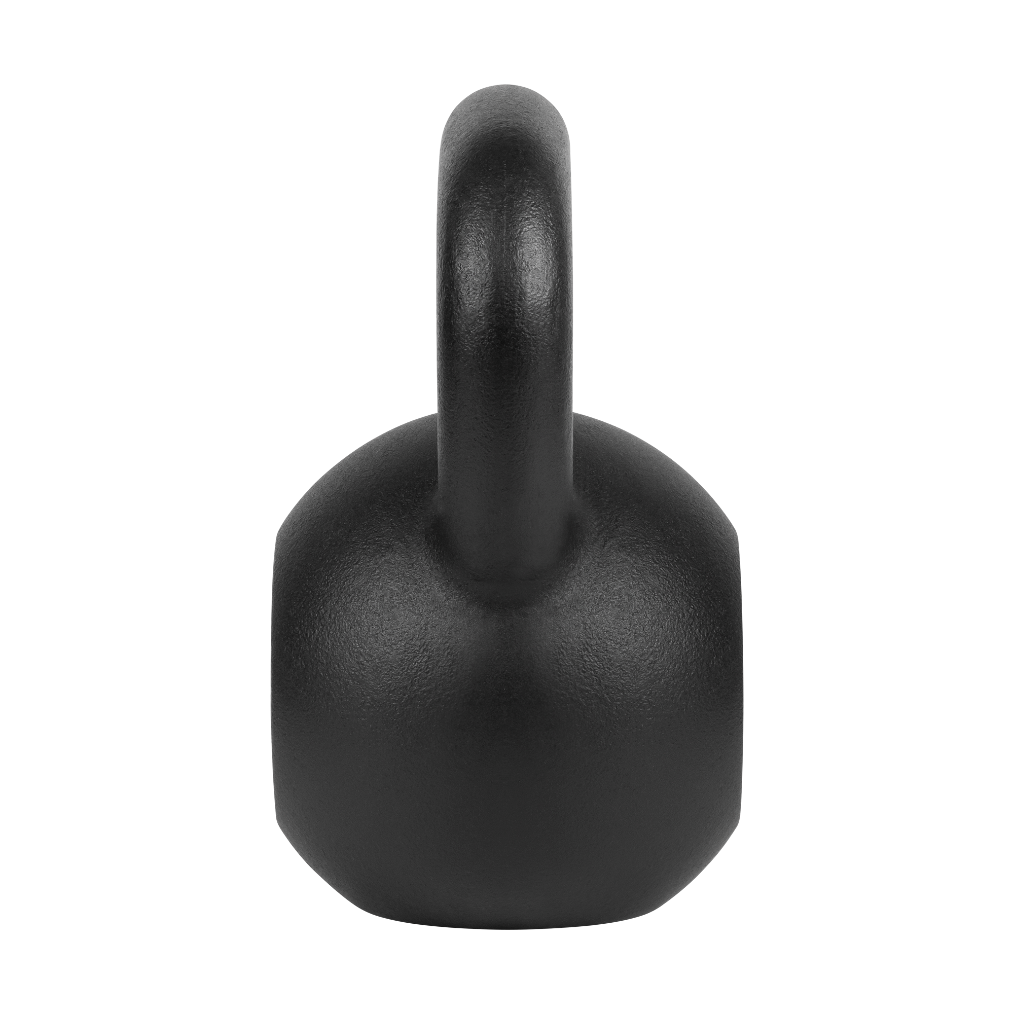 Czarny odważnik kettlebell stoi na czarnym tle.