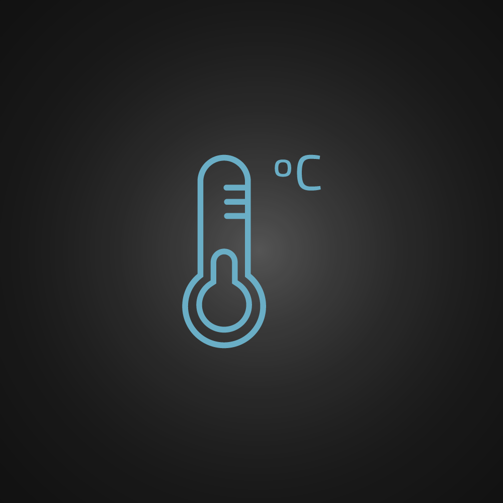 Un'icona di termometro blu con simbolo dei gradi Celsius su sfondo grigio scuro.
