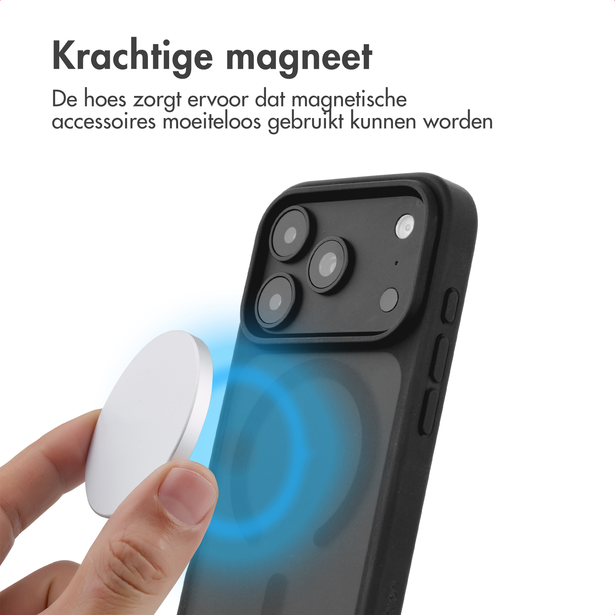 Téléphone dans une coque de protection avec fonction magnétique et accessoire.