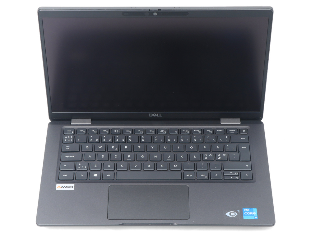 Otwarty czarny laptop Dell na jasnej powierzchni z widoczną klawiaturą i wyłączonym ekranem.