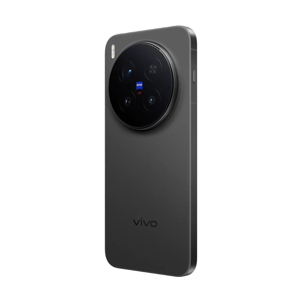 Ein graues Vivo-Smartphone von hinten, mit großem runden Kameramodul und Zeiss-Logo.