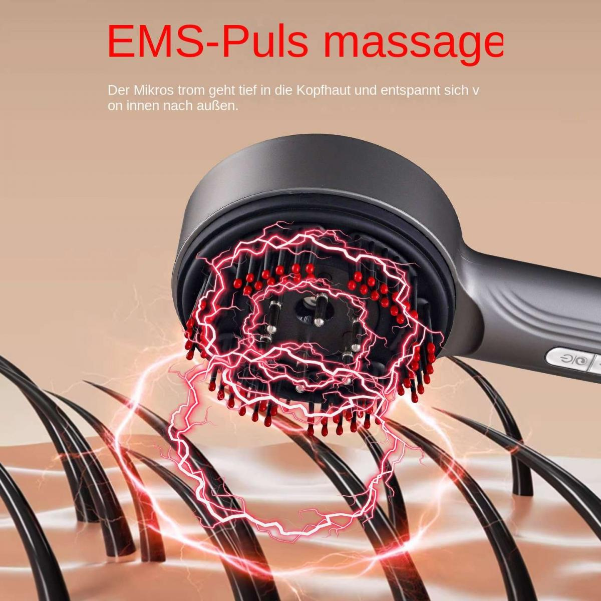 EMS-Pulsmassagegerät über Haarsträhnen mit elektrischen Effekten.