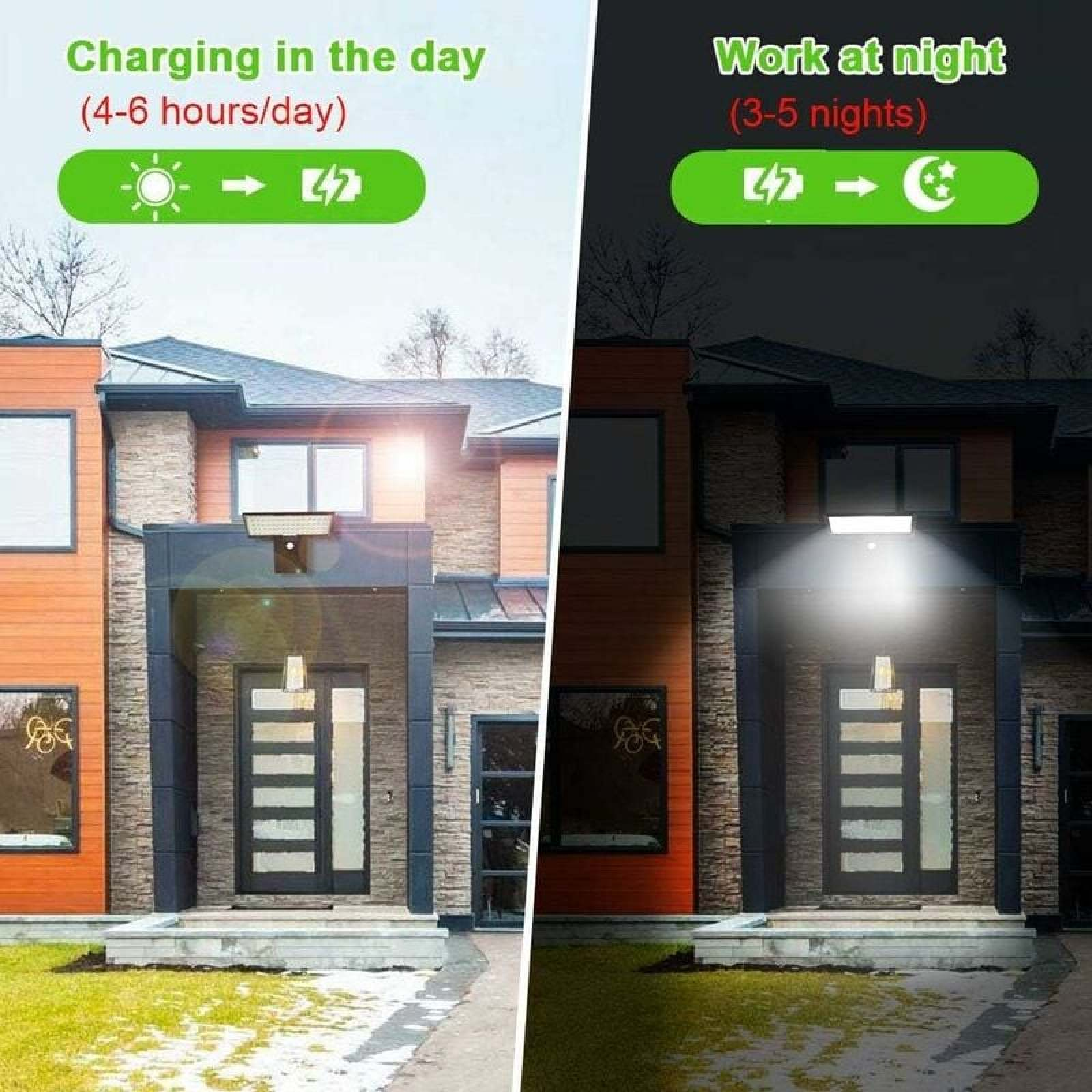 Solarleuchte an einem modernen Haus: Tagsüber laden, nachts leuchten.
