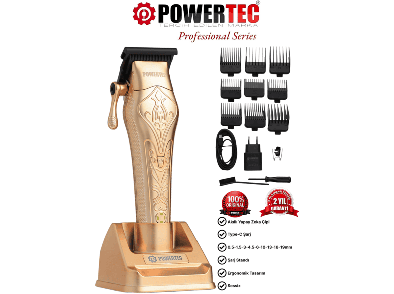 POWERTEC TR-6800 Elite Professional Saç - Sakal Tıraş Makinesi Altın