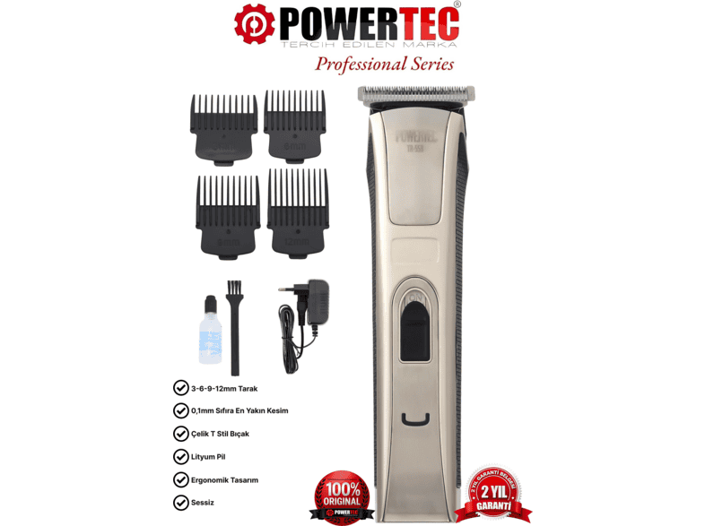 POWERTEC TR-558 Saç Sakal Tıraş Makinesi Cream
