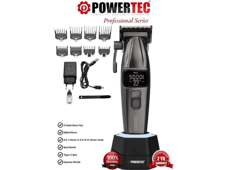 POWERTEC TR-4646 Profesyonel Tıraş Makinesi Gri
