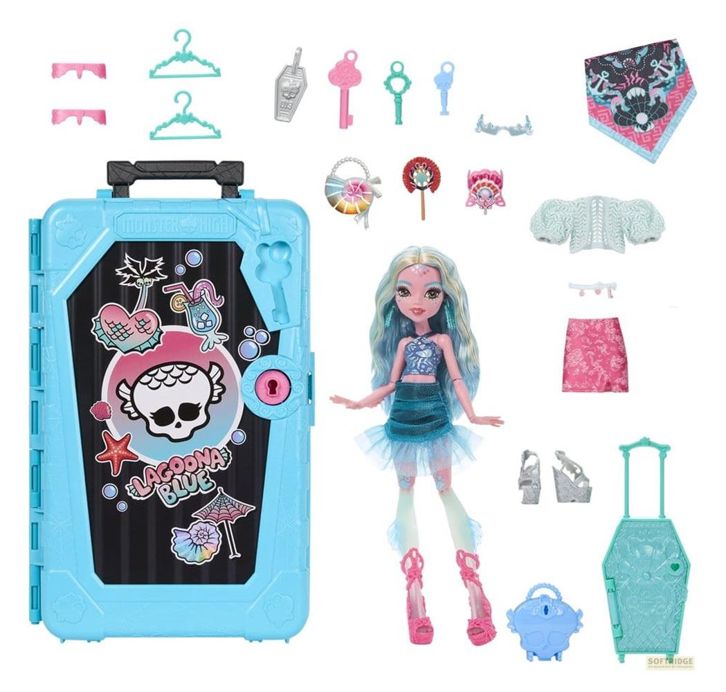 Muñeca Lagoona Blue de Monster High con taquilla azul y varios accesorios.