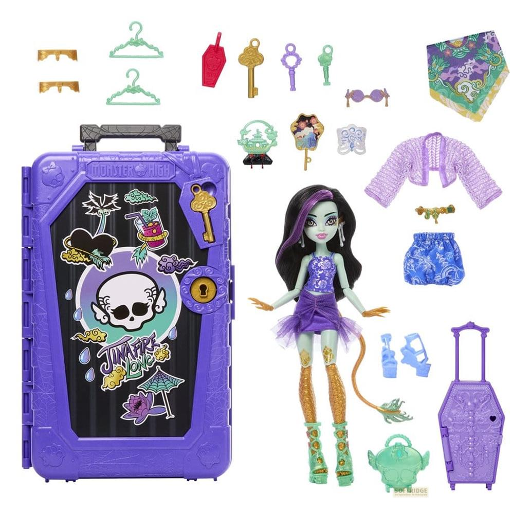 Muñeca Monster High Jinafire Long con taquilla morada y varios accesorios.