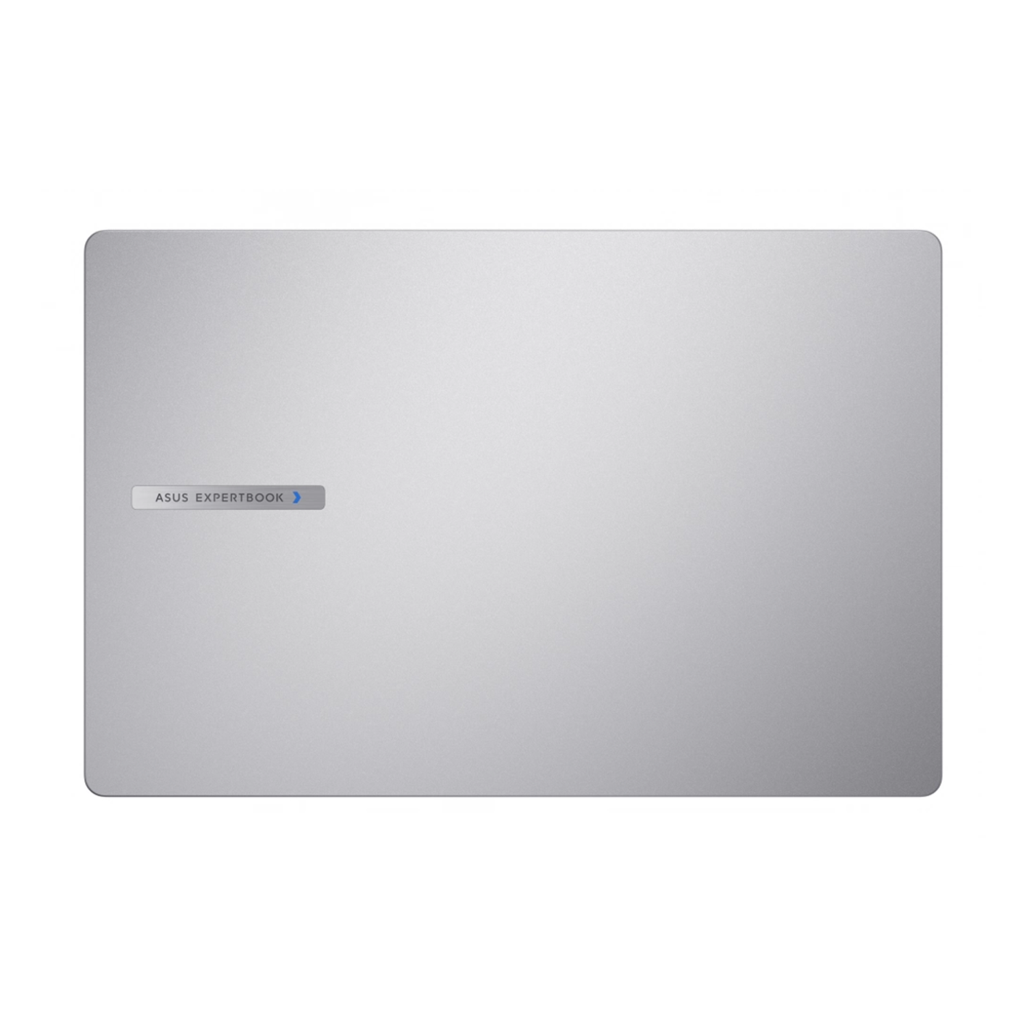 Sol tarafında Asus ExpertBook logosu bulunan kapalı gümüş renkli dizüstü bilgisayar.