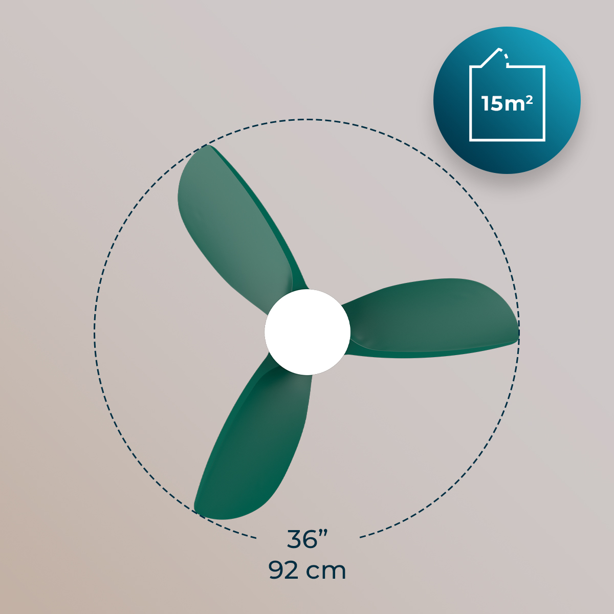Grüner Deckenventilator mit 36 Zoll (92 cm) Durchmesser für Räume bis 15m².