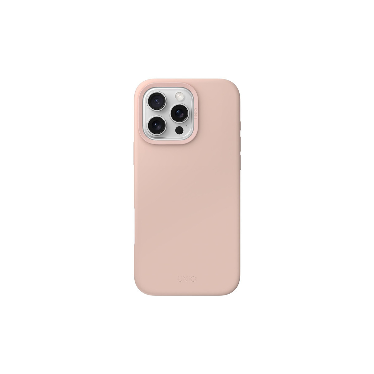 Üç kameralı bir iPhone'un arkasında pembe silikon akıllı telefon kılıfı.