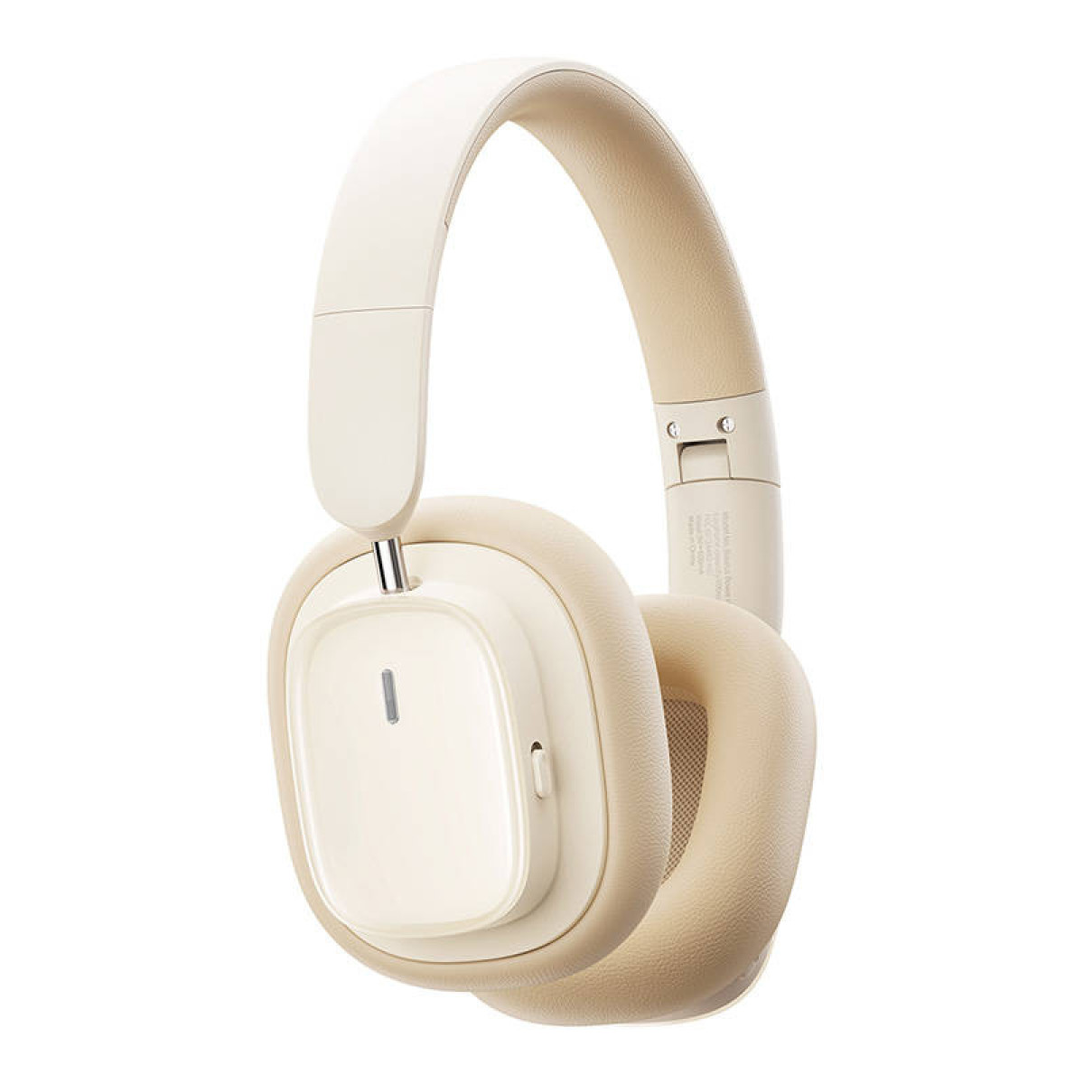 Cuffie over-ear wireless color beige su sfondo bianco.