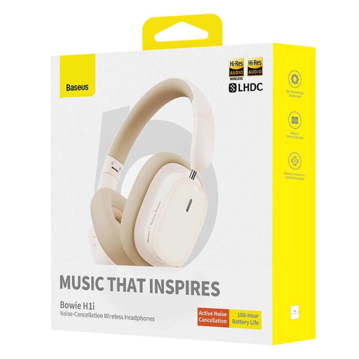 Scatola di imballaggio per cuffie wireless con cancellazione del rumore Baseus Bowie H1i beige.