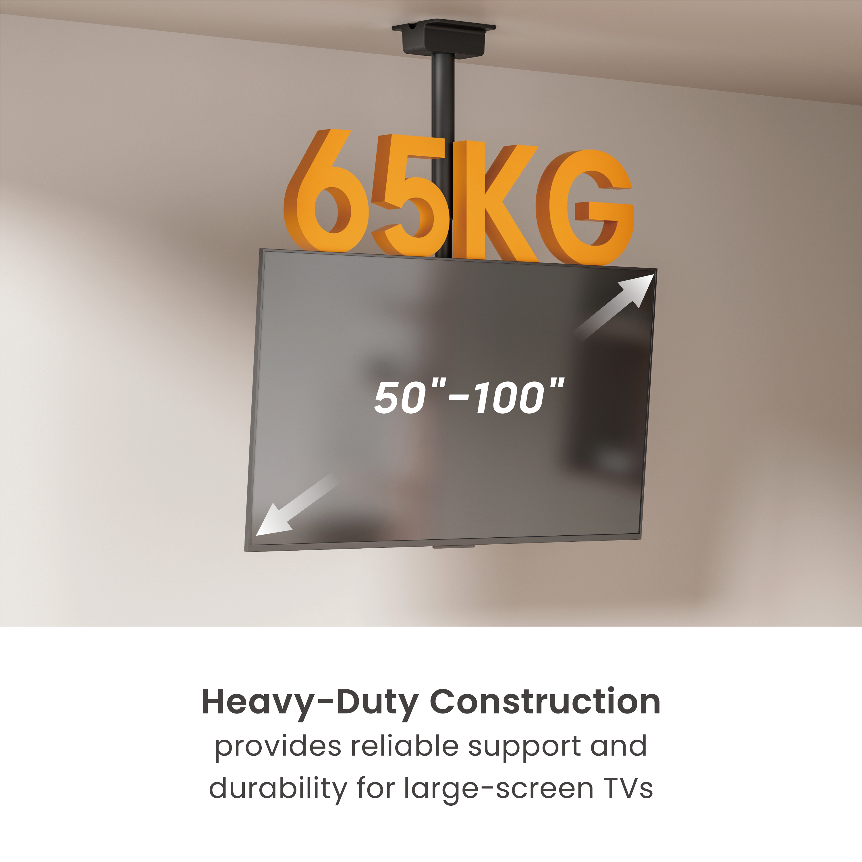 Deckenhalterung für Fernseher von 50 bis 100 Zoll, trägt bis zu 65 kg.