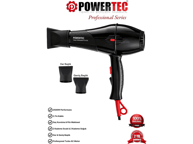 POWERTEC TR-701 Profesyonel 1900 W Saç Kurutma Makinesi Siyah