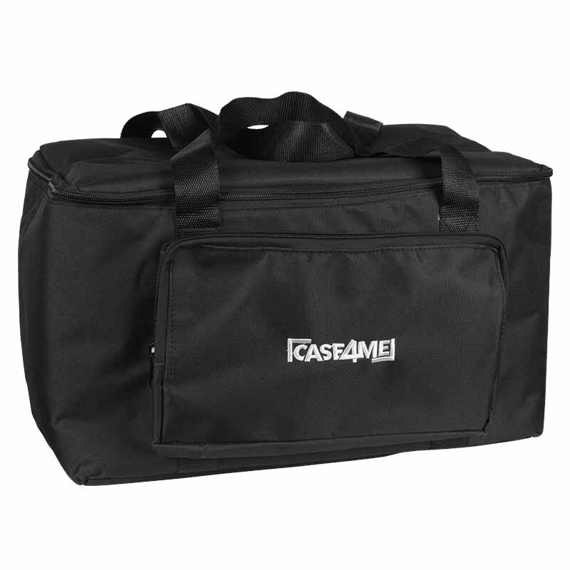 Eine schwarze Case4Me-Tasche mit Tragegriffen und einer Fronttasche vor weißem Hintergrund.