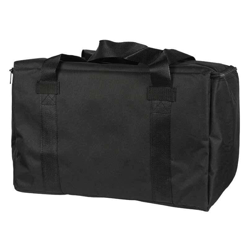 Eine schwarze Reisetasche mit zwei Tragegriffen auf weißem Hintergrund.
