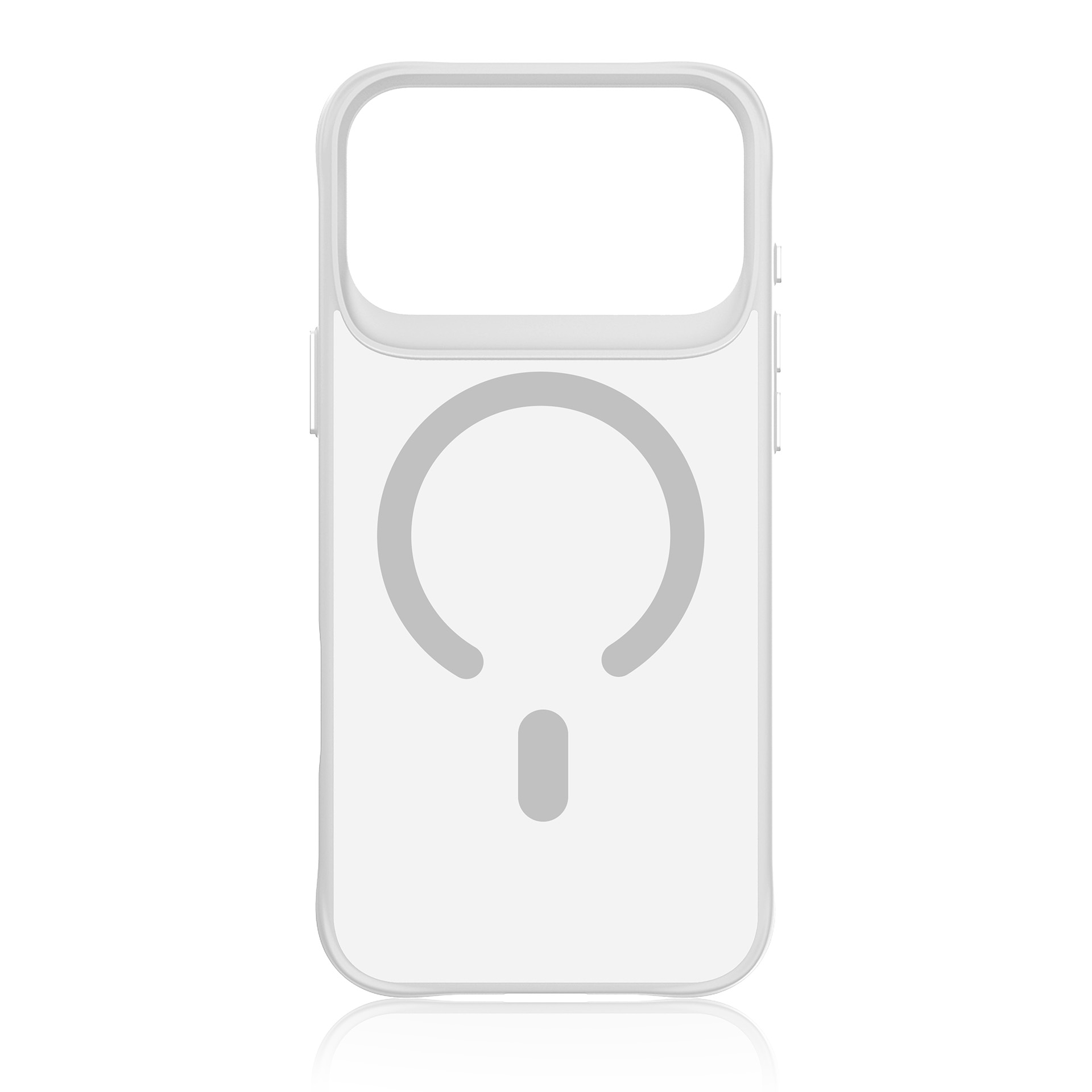 Białe etui ochronne z magnetycznym okręgiem ładowania z tyłu.