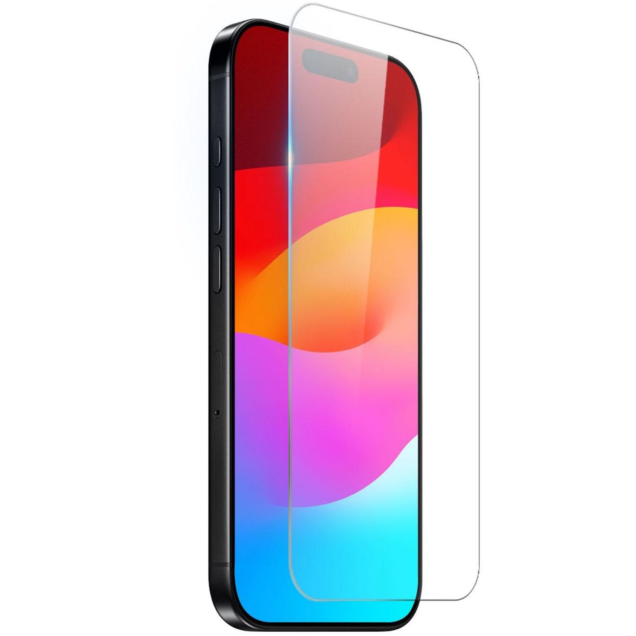 Ein Smartphone mit buntem Bildschirm und einer sich leicht ablösenden Glas-Displayfolie.