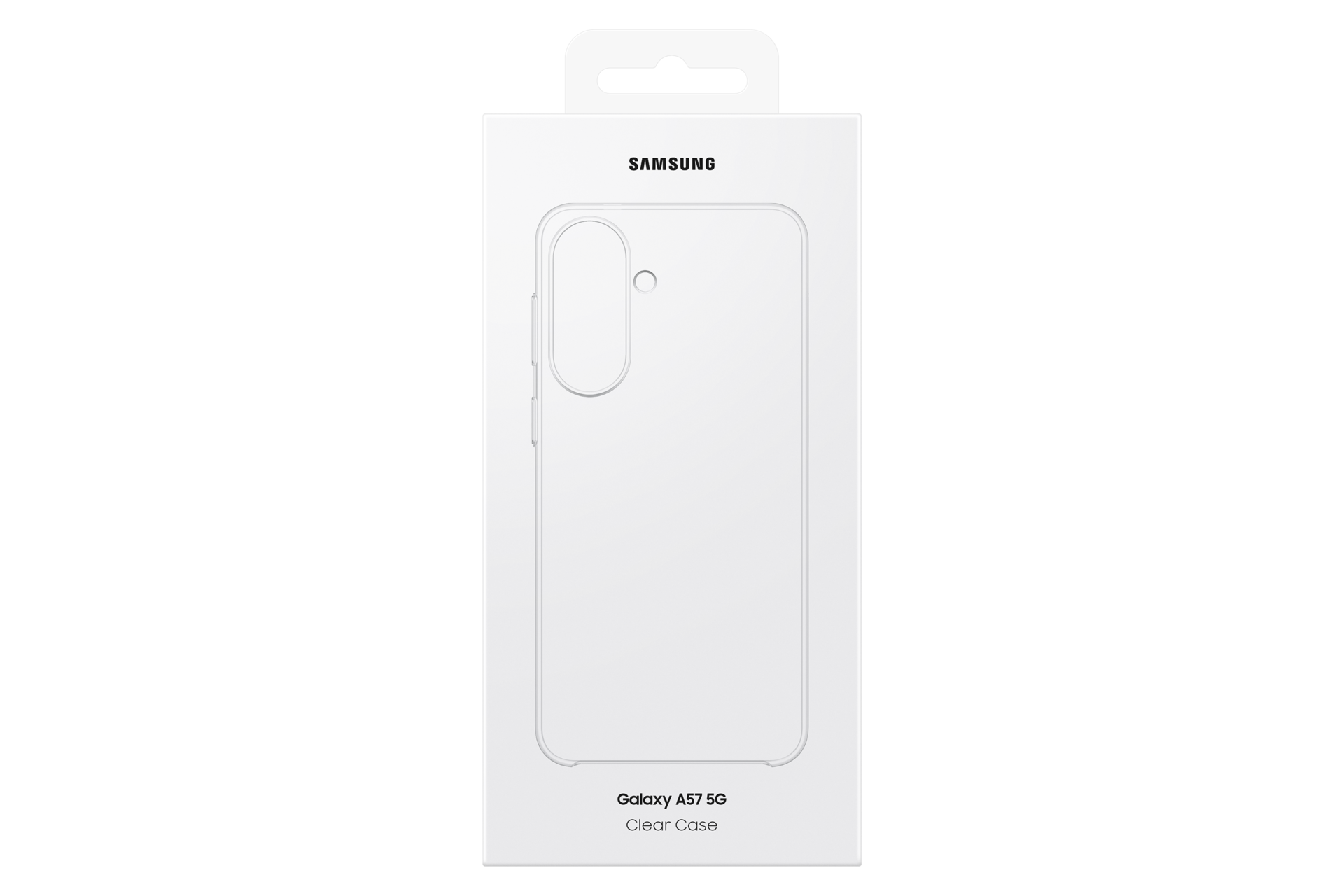 Fehér Samsung Galaxy A57 5G átlátszó tok csomagolása.
