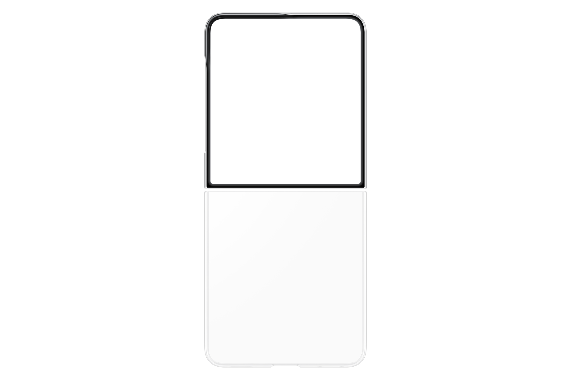 Uno smartphone con schermo diviso, metà superiore nera e metà inferiore bianca, su sfondo nero.