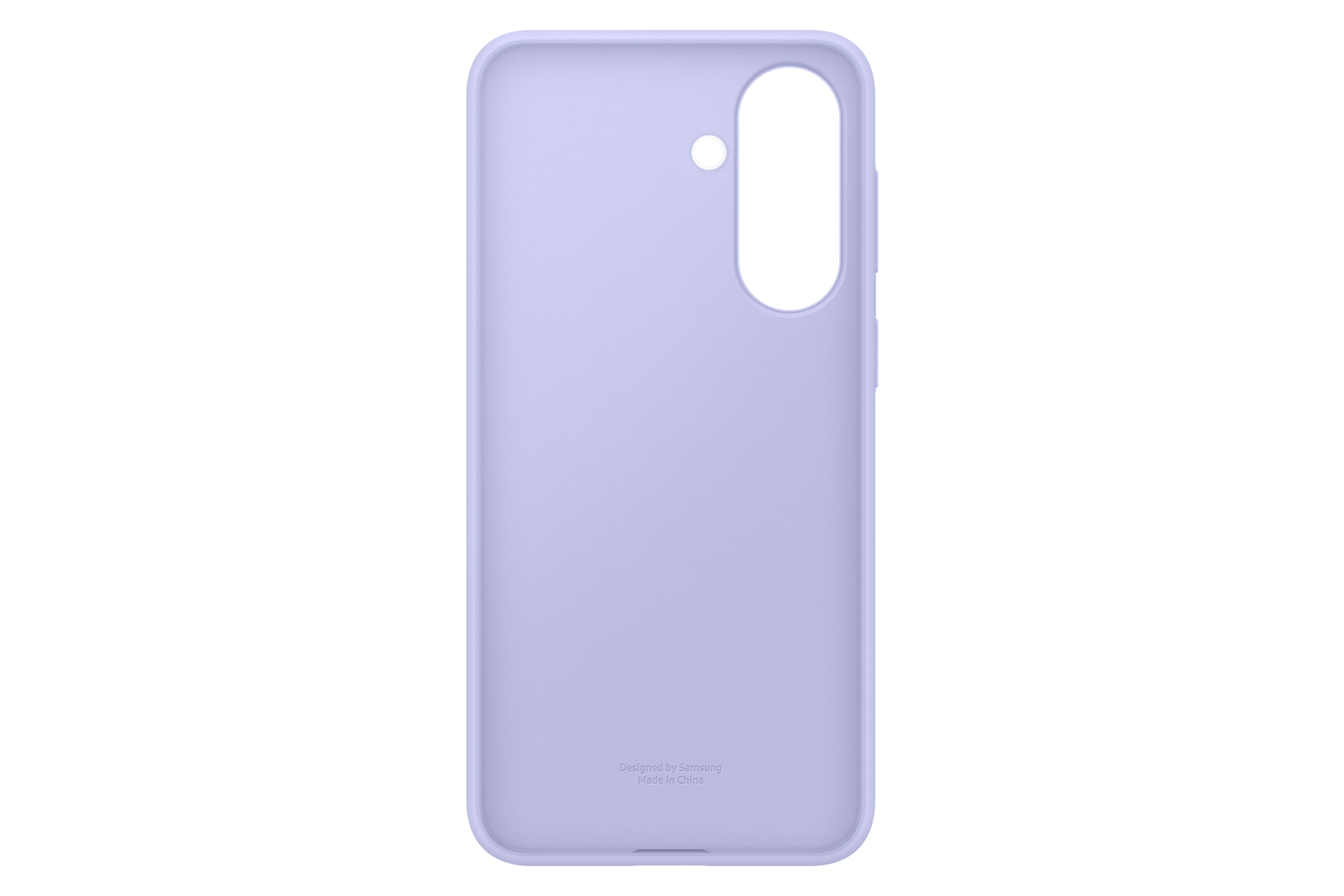 Una custodia per smartphone viola chiaro con ritagli per fotocamera su sfondo nero.